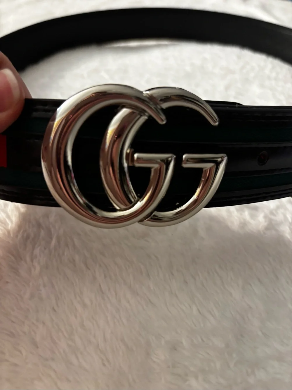 New !! Men’s Web Stripe Belt with Double G Buckle - Black/Green/Red